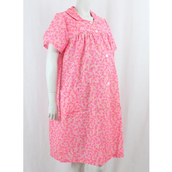 VINTAGE 60s Pink Daisy Maternity Robe Size L/XL - Picture 2 of 4